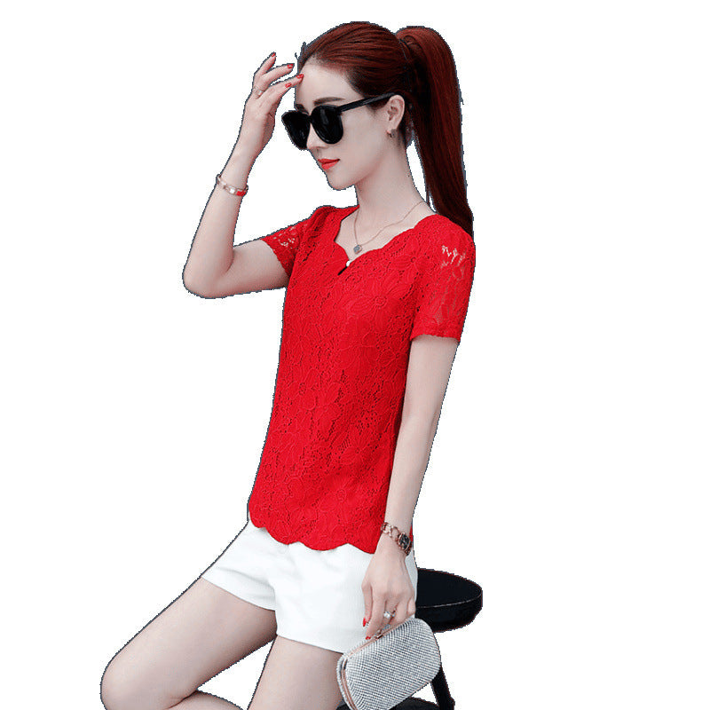 Summer New Belly-covering Western Style Top Super Fairy Slimming Lace