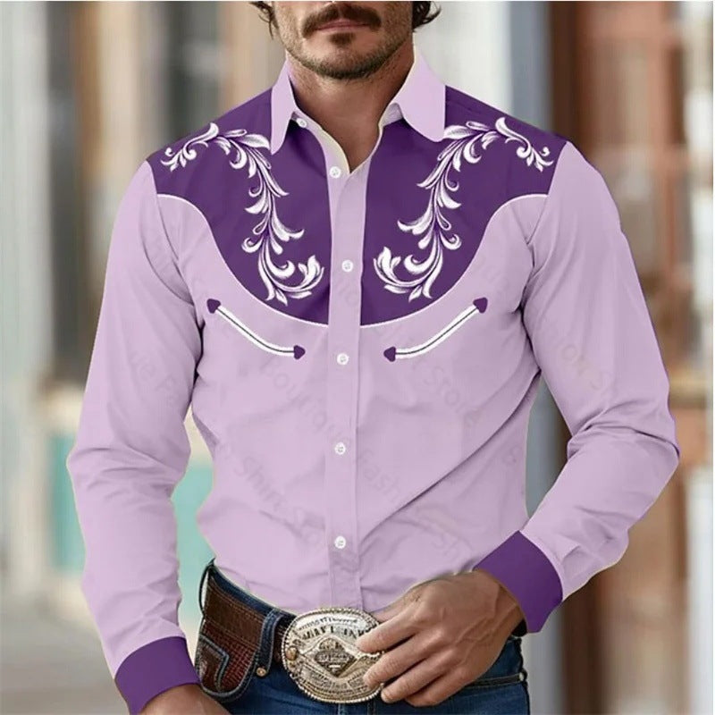 Floral Retro Western Men's Shirt Outdoor Street