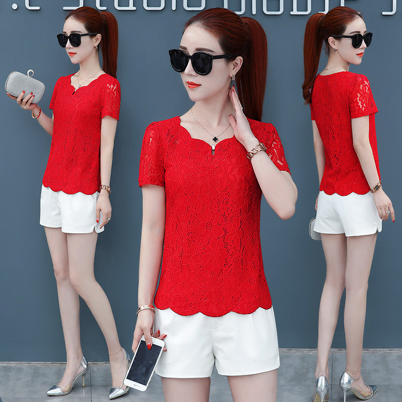 Summer New Belly-covering Western Style Top Super Fairy Slimming Lace