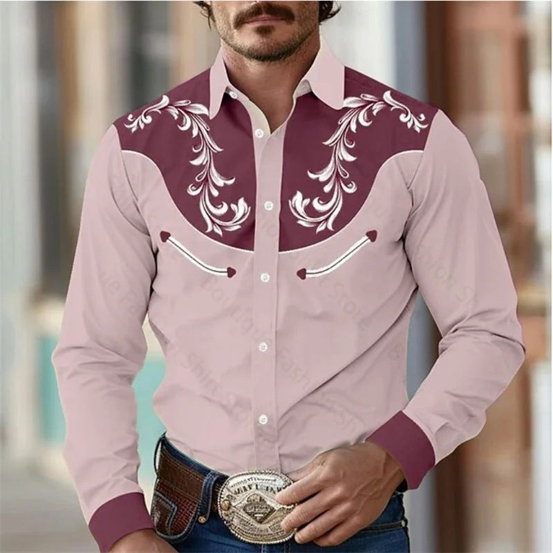 Floral Retro Western Men's Shirt Outdoor Street