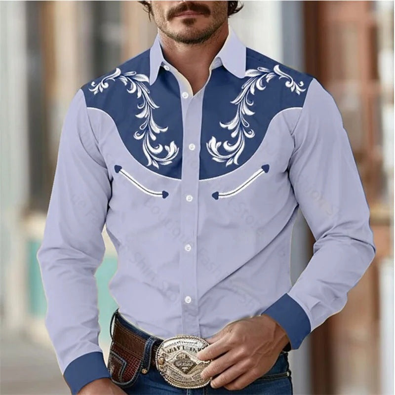 Floral Retro Western Men's Shirt Outdoor Street
