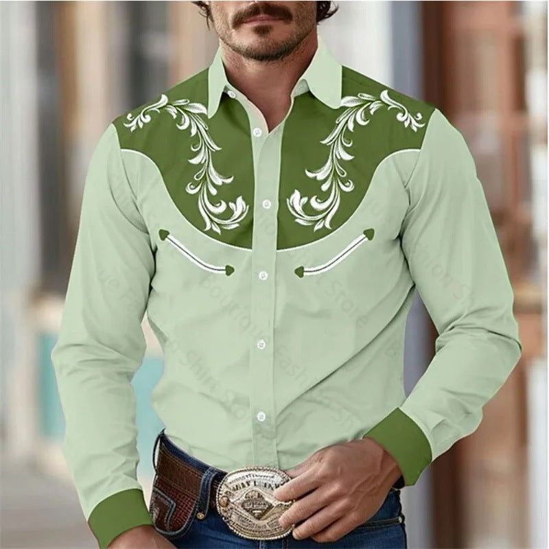 Floral Retro Western Men's Shirt Outdoor Street