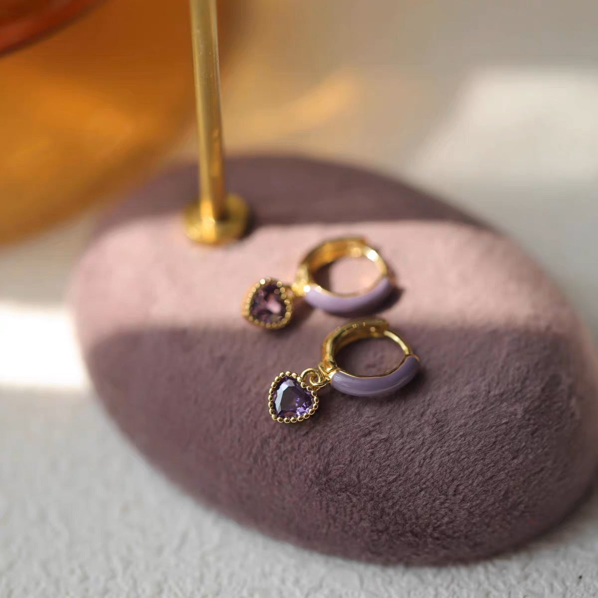 Enamel Purple Love Heart Earrings Women's High Sense Special-interest Design