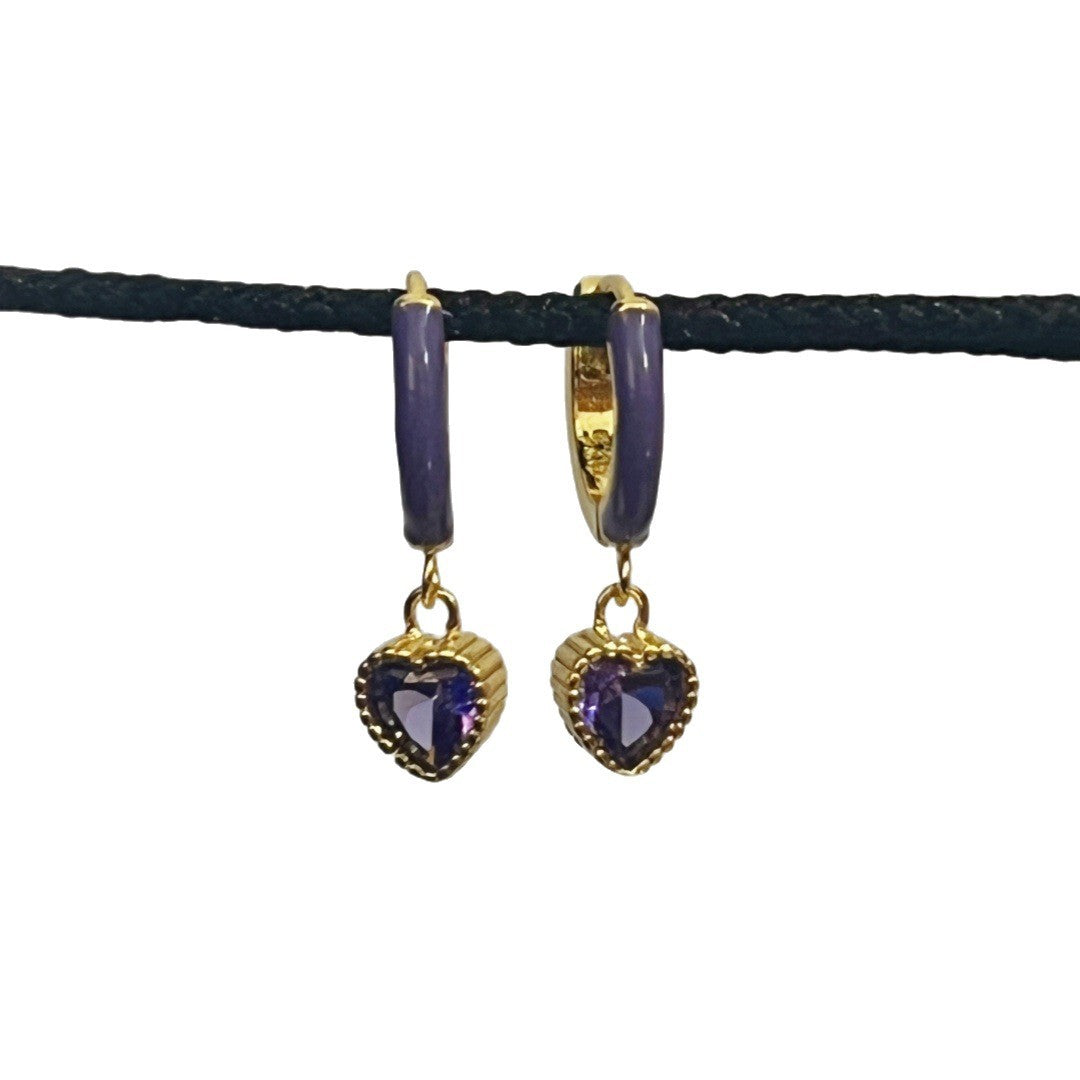 Enamel Purple Love Heart Earrings Women's High Sense Special-interest Design