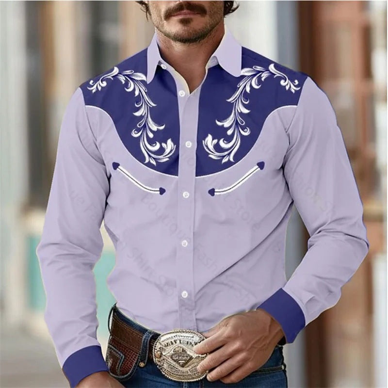 Floral Retro Western Men's Shirt Outdoor Street