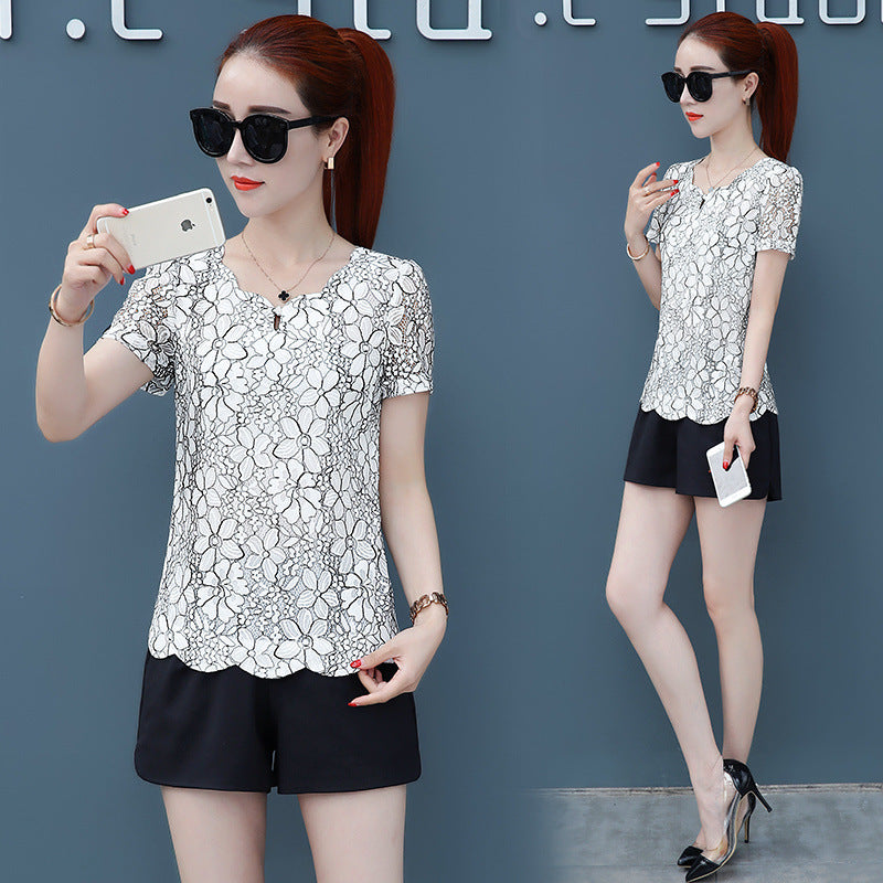 Summer New Belly-covering Western Style Top Super Fairy Slimming Lace