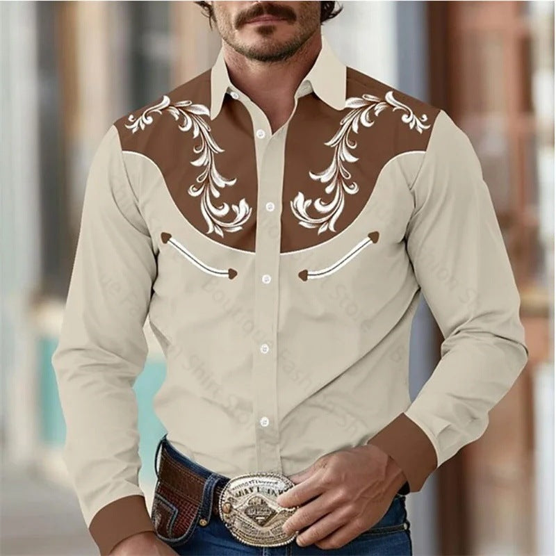 Floral Retro Western Men's Shirt Outdoor Street