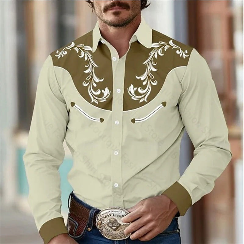 Floral Retro Western Men's Shirt Outdoor Street