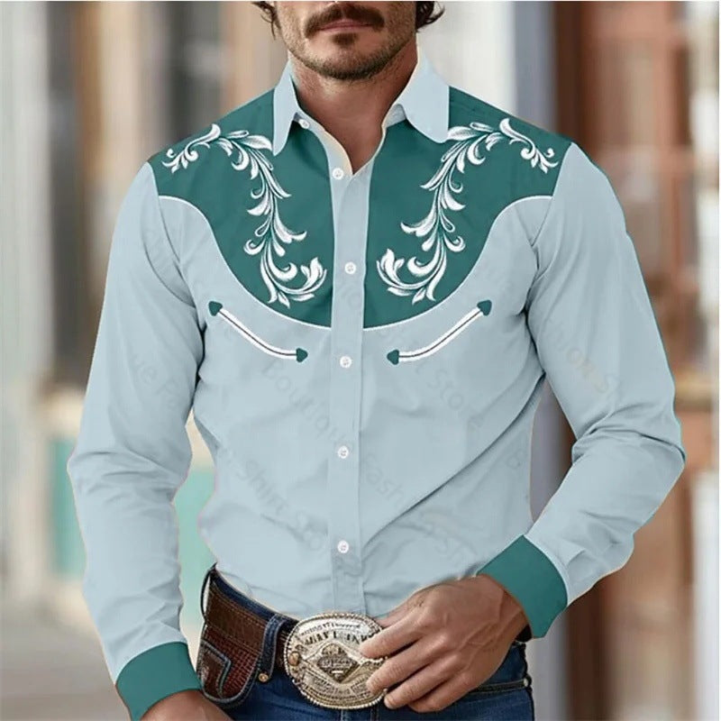 Floral Retro Western Men's Shirt Outdoor Street